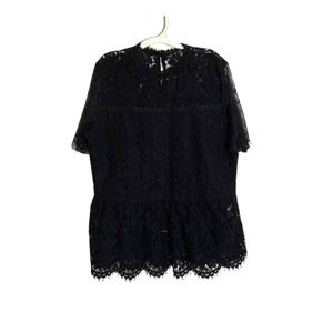 Women’s Notebuk Lace Short Sleeve Dress Shirt Top Blouse Black Size XS